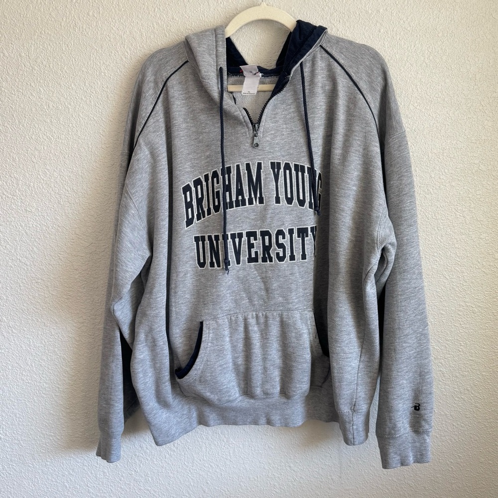 VTG Mens BYU Brigham Young University Hoodie Quarter Zip Streetwear Sports Y2K